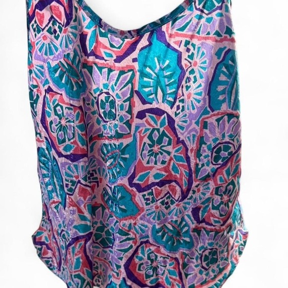 Women's Large - Abstract Floral Cami Tank Top - Pink Teal Purple - Picture 2 of 5